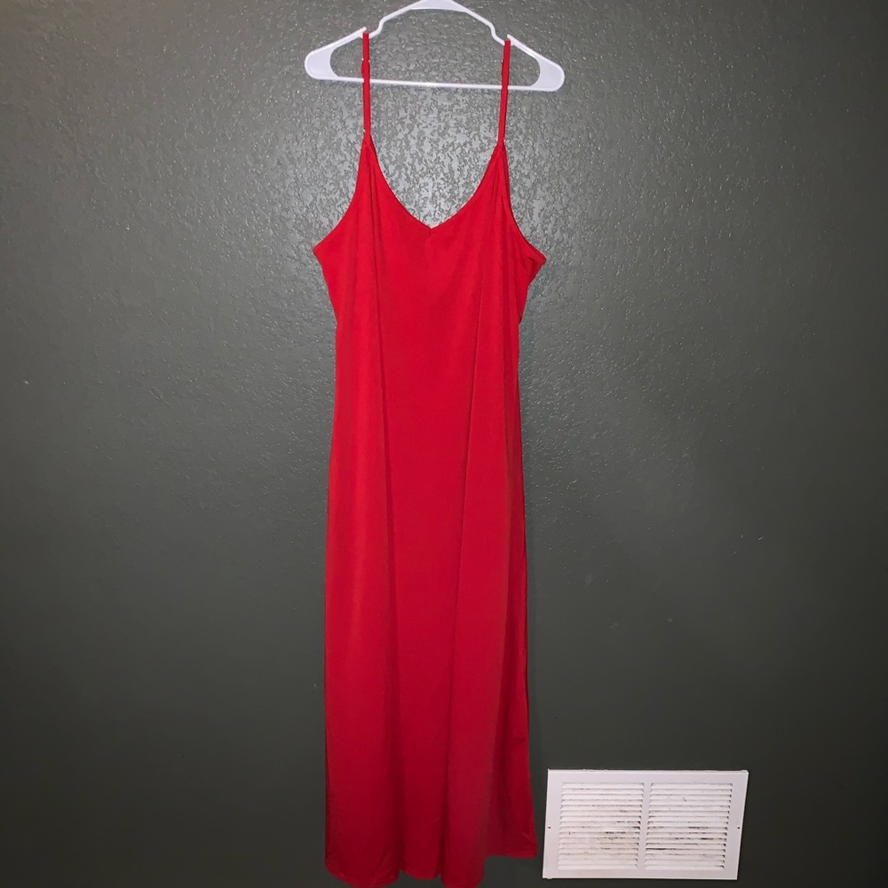 Red maxi dress.